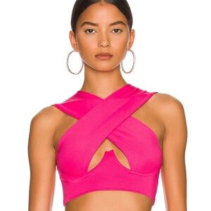 Superdown Kacie Cross Over Pink Crop Top - Size XS